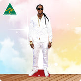 Life-size 2 Chainz cutout wearing a black jacket, black trousers, sunglasses and gold chains.