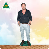 Cardboard cutout of a man with 'Australian Made' logo on a gradient background
