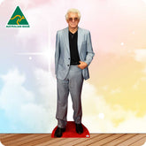 Cardboard cutout of a man in a suit with 'Australian Made' logo on a gradient background