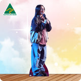 Cardboard cutout of a person with 'Australian Made' logo on a gradient background