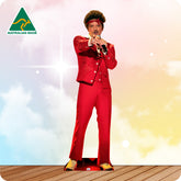 Bruno mars singing in a red outfit