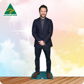 Cardboard cutout of a man in a suit with 'Australian Made' logo on a gradient background
