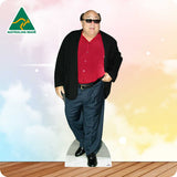 Cardboard cutout of a person wearing sunglasses and formal attire with 'Australian Made' logo in the corner.