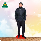 Cardboard cutout of a person in a suit with 'Australian Made' logo on a colorful background
