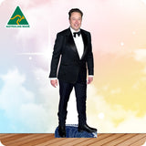 Cardboard cutout of a person in a black tuxedo with an 'Australian Made' logo in the corner.