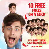 Custom Giant Size Head Cutout with Bonus 10 FREE Faces on a Stick - LIMITED TIME OFFER