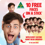 Custom Giant Size Head Cutout with Bonus 10 FREE Faces on a Stick
