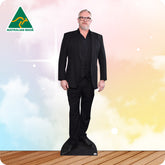 Cardboard cutout of a man in a black suit with 'Australian Made' logo on a gradient background