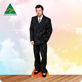 Cardboard cutout of a man in a suit with 'Australian Made' logo on a colorful background