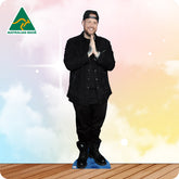 Cardboard cutout of a person in black clothing with 'Australian Made' logo in the corner.