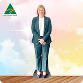 Cardboard cutout of a person in a green suit with 'Australian Made' logo in the corner.