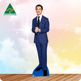 Cardboard cutout of a man in a blue suit with 'Australian Made' logo in the corner.