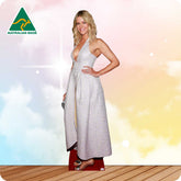 Cardboard cutout of a woman in a silver dress with 'Australian Made' logo in the corner.
