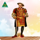 Cardboard cutout of a person in historical royal attire with 'Australian Made' logo.