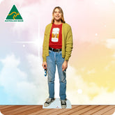 Kurt Cobain 401 Celebrity Cutout In a yellow knitted jumper wearing blue denim jeans and holding a smoke and sunglasses