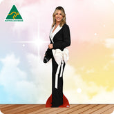 Woman in a stylish outfit with a colorful background and 'Australian Made' logo.