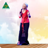 Cardboard cutout of a person on a standee with 'Australian Made' logo in the corner.