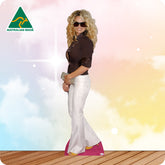 Cardboard cutout of a woman in sunglasses and white pants with 'Australian Made' logo in the corner.