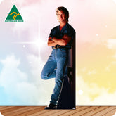 Cardboard cutout of a person leaning against a wall with 'Australian Made' logo.