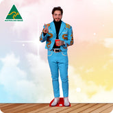 Post Malone 148 Celebrity Cutout In Blue snake outfit on the red carpet holding a drink