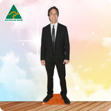 Cardboard standee of a man in a black suit with 'Australian Made' logo on a colorful background.