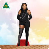 Life-size cardboard cutout of a person in a black outfit with 'Australian Made' logo in the corner.