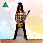 Slash Celebrity Cutout wearing black and yellow Top Holding his guitar