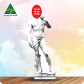 Statue with 'Your Head Here' placeholder and Australian Made logo on a colorful background