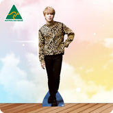 Taemin 018 Celebrity Cutout with blonde hair In Black and gold jumper wearing black jeans.