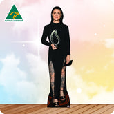 Cardboard cutout of a woman holding an award with 'Australian Made' logo in the corner.