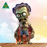 Cartoon zombie cutout with 'Australian Made' logo on a colorful background