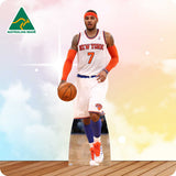 Basketball player in a New York Knicks jersey holding a basketball on a colorful background with 'Australian Made' logo.
