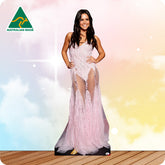 Cardboard cutout of a woman in a white dress with 'Australian Made' logo in the corner.