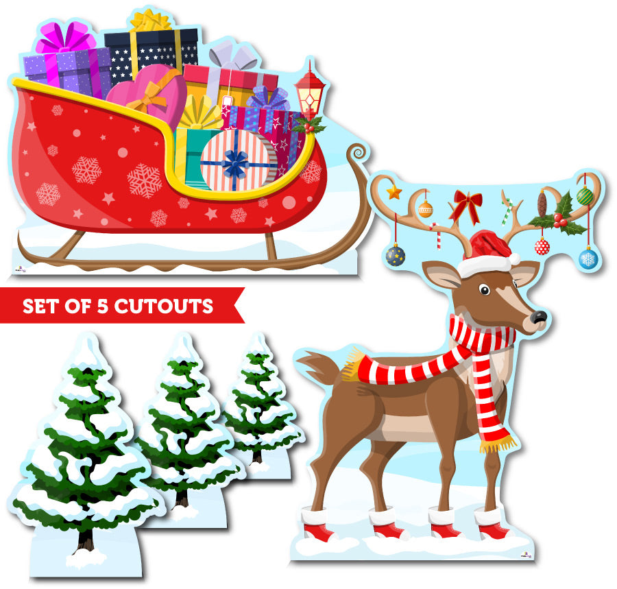 Christmas Reindeer and Sleigh 040 Cardboard Cutout Bundle