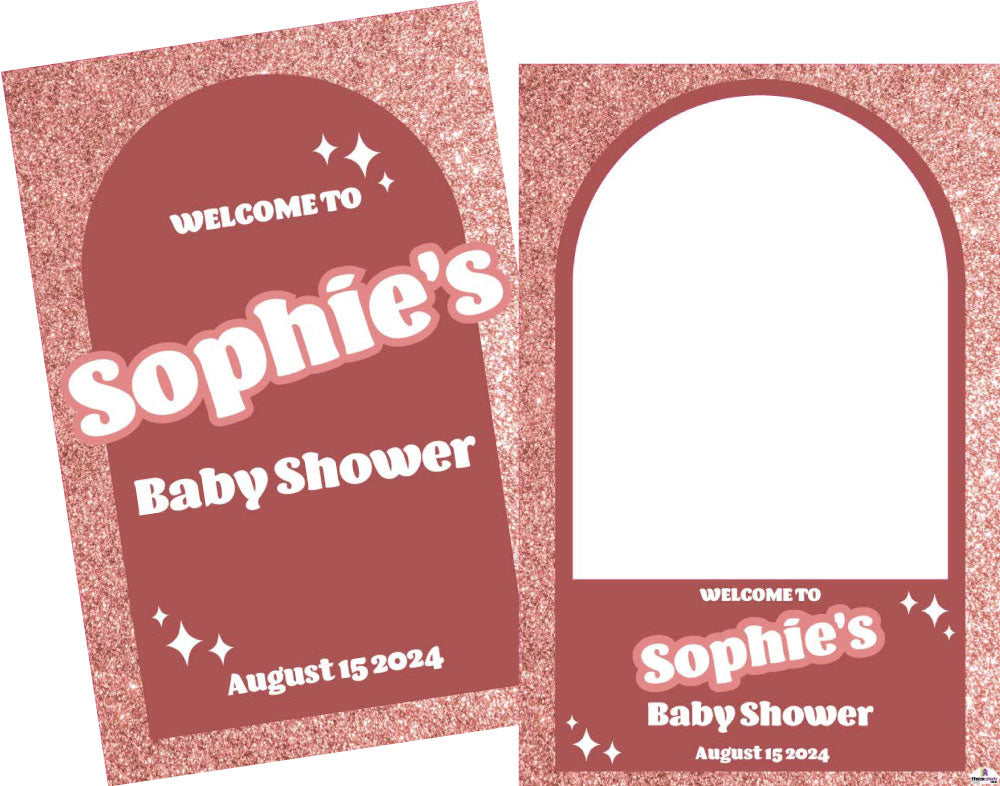 Rose Gold Glitter Effect Welcome Board & Selfie Frame Bundle