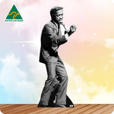 Life-size Sammy Davis Jr. cutout wearing a classic black tuxedo, white shirt, black bow tie and dress shoes.