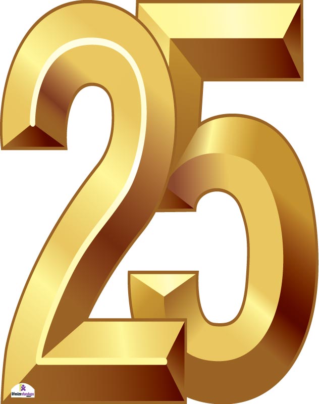 Number 25 Gold Cardboard Cutout