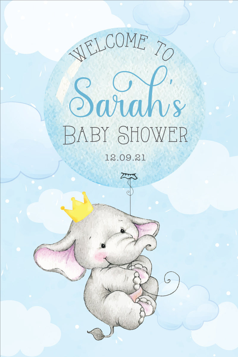Elephant Baby Shower 300 Welcome Board Blue - 90cm x 60cm