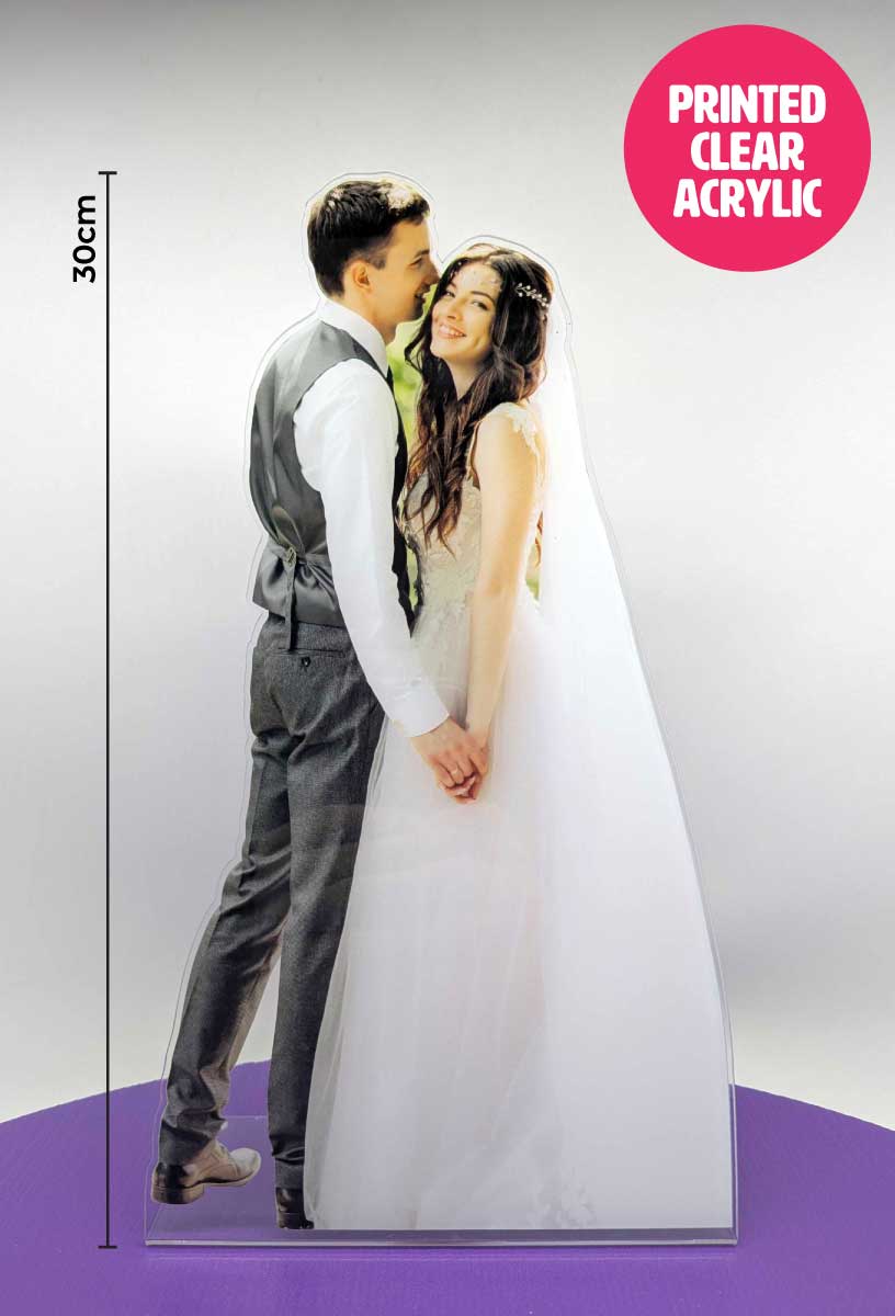 Acrylic Cutout Standee 30cm - Full Colour Print - Laser Cut to Shape