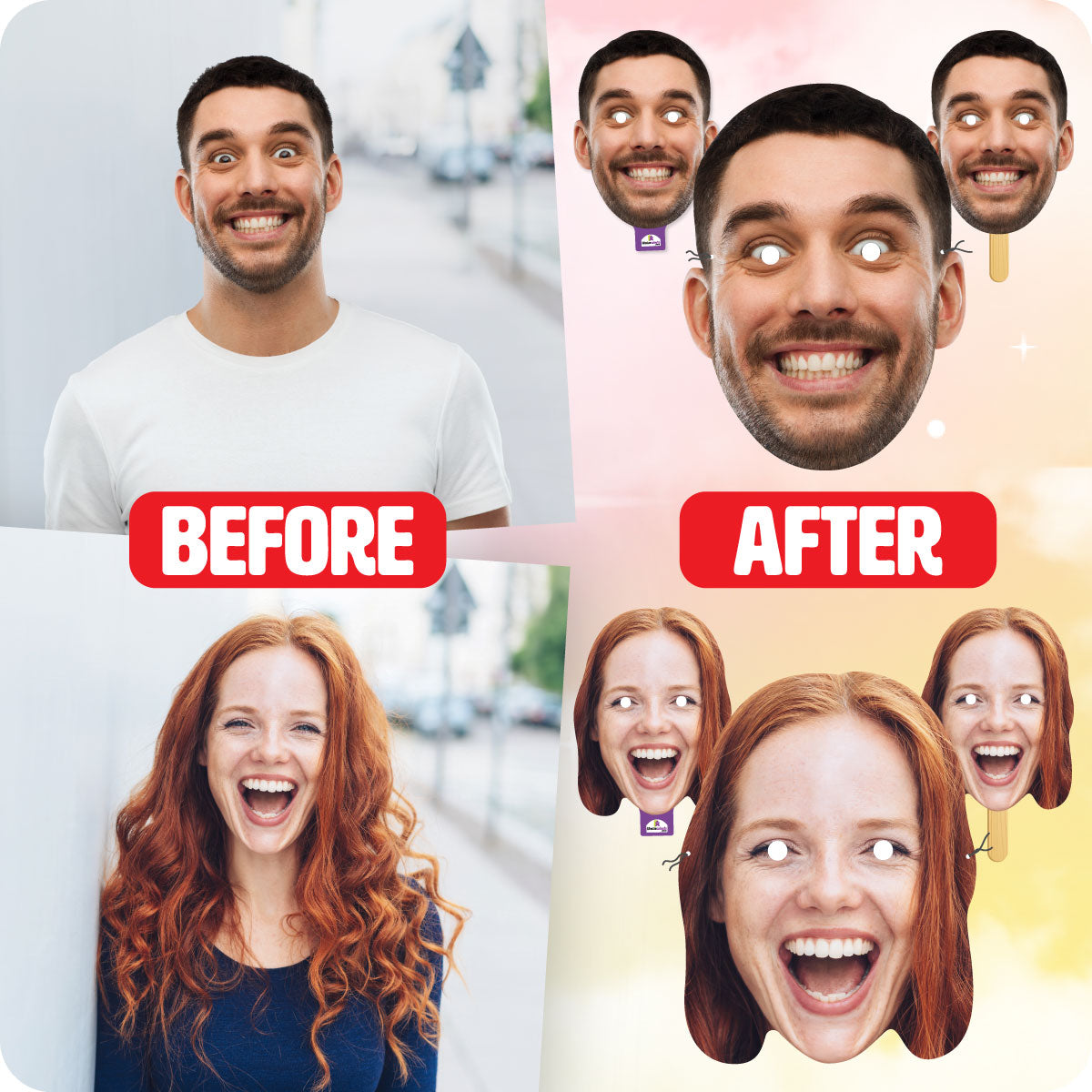 Custom Face Masks - Face on a Stick (If you just need 1 mask per image uploaded)