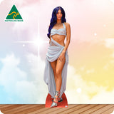 Cardboard cutout of a woman in a silver dress with 'Australian Made' logo in the corner.