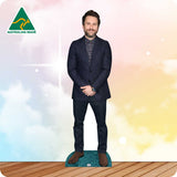 Cardboard cutout of a man in a suit with 'Australian Made' logo on a gradient background