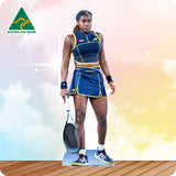 Cardboard cutout of a tennis player holding a racket with 'Australian Made' logo in the corner.