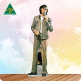 Man wearing beige jacket and pants on a colorful background with 'Australian Made' logo.