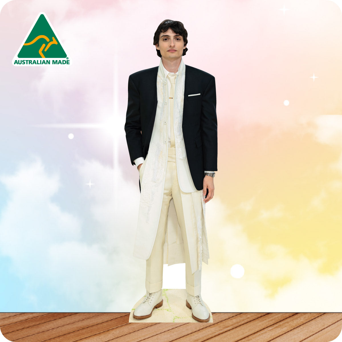 Mannequin wearing a formal outfit with 'Australian Made' logo in the corner