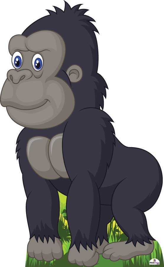 Cartoon gorilla standing on grass with a white background