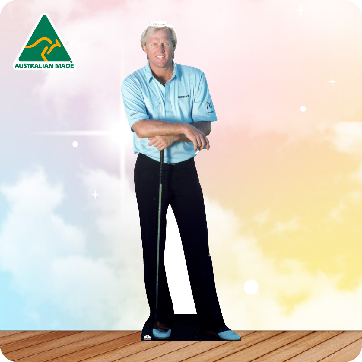Man standing on a wooden deck with a colorful background and 'Australian Made' logo.