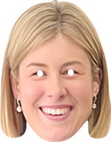 Cardboard cutout of a woman's face with a smile and blonde hair on a white background