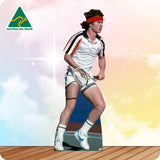 Cardboard cutout of a tennis player with 'Australian Made' logo on a colorful background