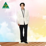 Person wearing a white suit with a colorful gradient background and 'Australian Made' logo.